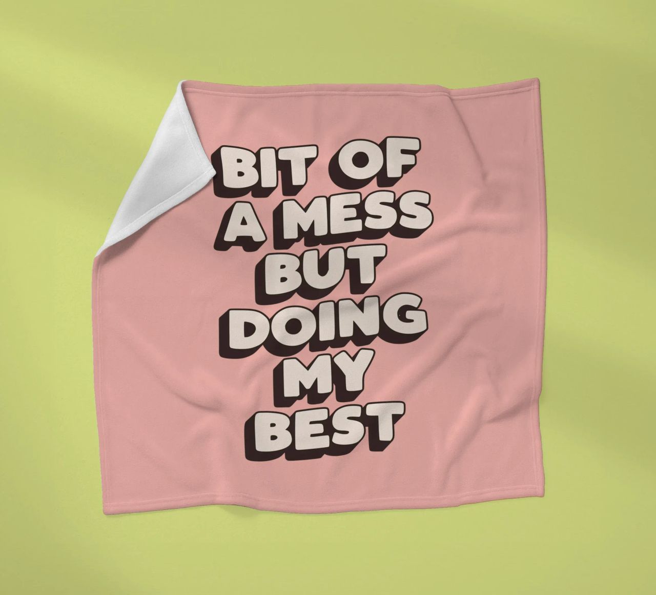Bit of a Mess But Doing my Best Typography Print Peach Pink fleece blanket by THE MOTIVATED TYPE
