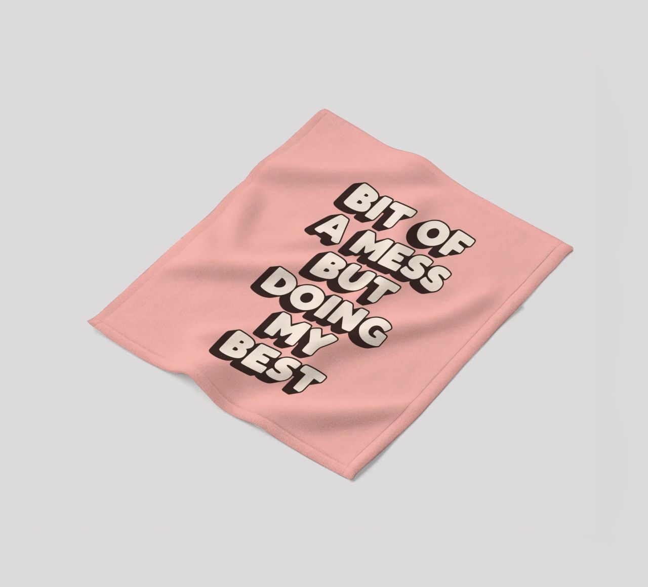 Bit of a Mess But Doing my Best Typography Print Peach Pink fleece blanket by THE MOTIVATED TYPE