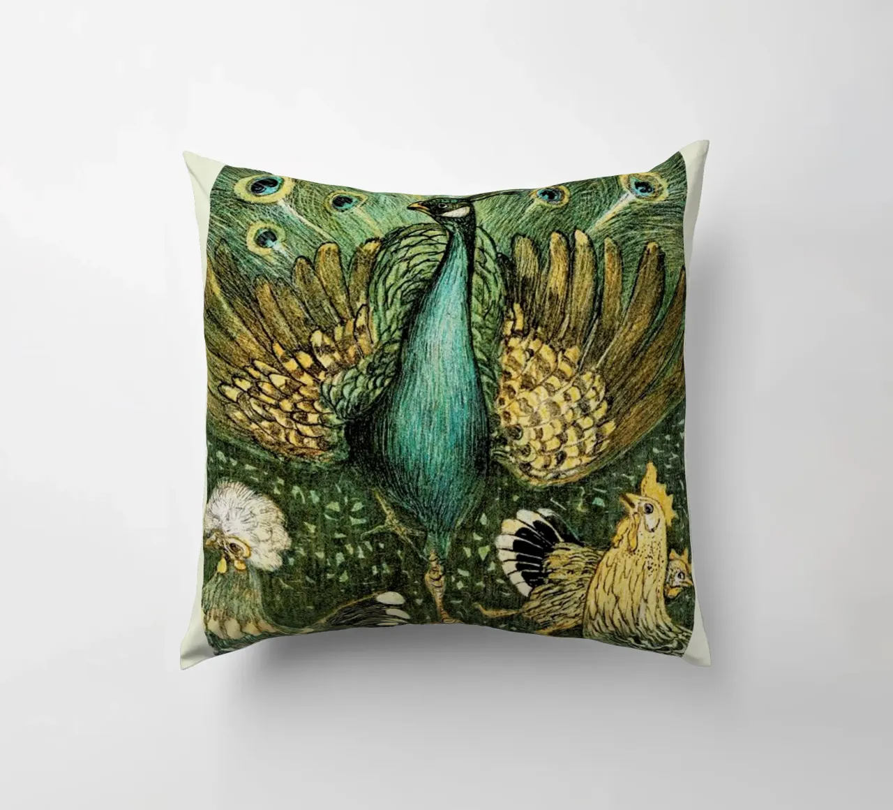 Van Hoytema - Pauw Met Kippen cuscino da Vintage by JUNIQE