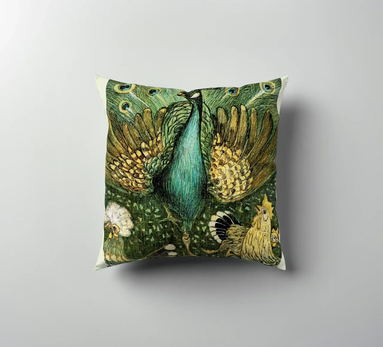 Van Hoytema - Pauw Met Kippen cuscino da Vintage by JUNIQE