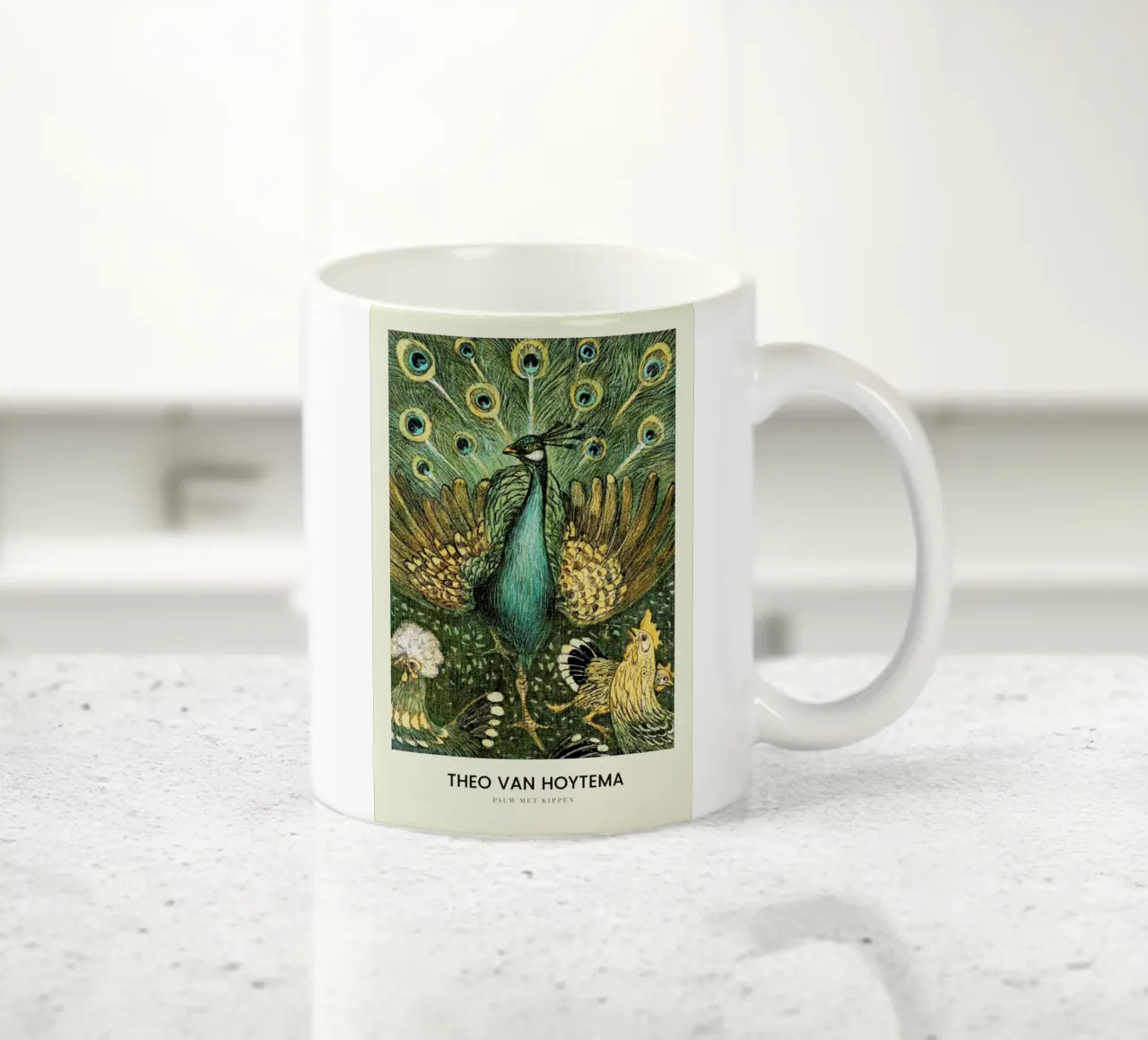 Van Hoytema - Pauw Met Kippen tazza in ceramica da Vintage by JUNIQE