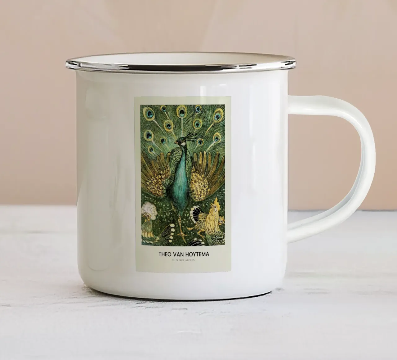 Van Hoytema - Pauw Met Kippen tazza in smalto da Vintage by JUNIQE