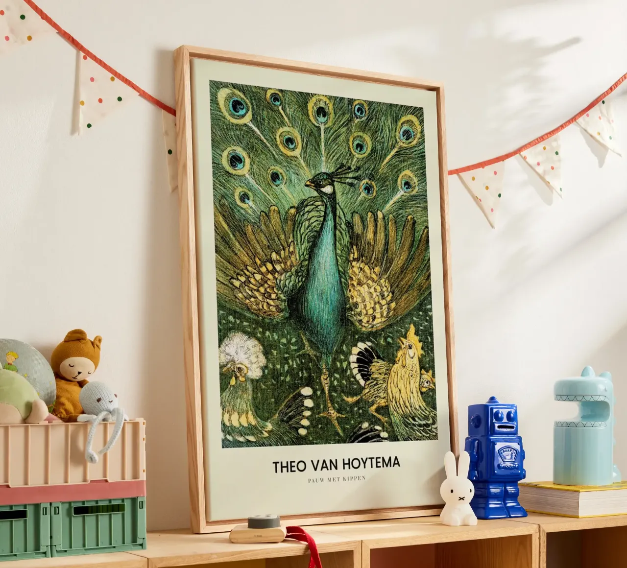 Van Hoytema - Pauw Met Kippen canvas met Baklijst van Vintage by JUNIQE