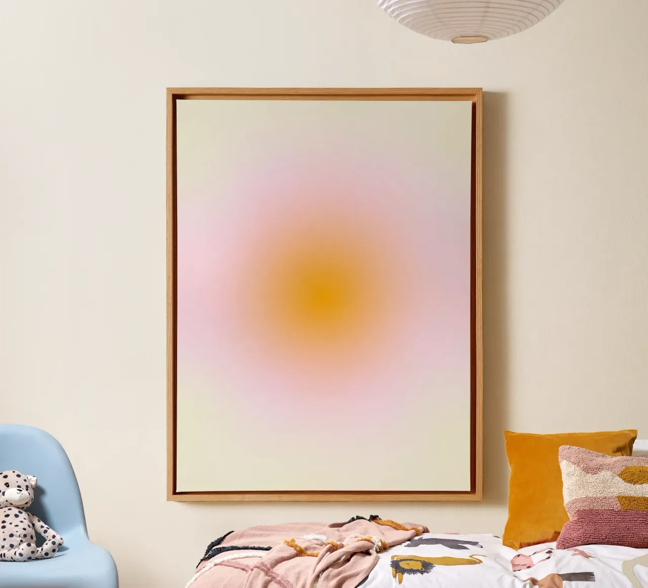 Zacht kleurverloop bloem roze oranje beige canvas met Baklijst van Katja Stehle Design