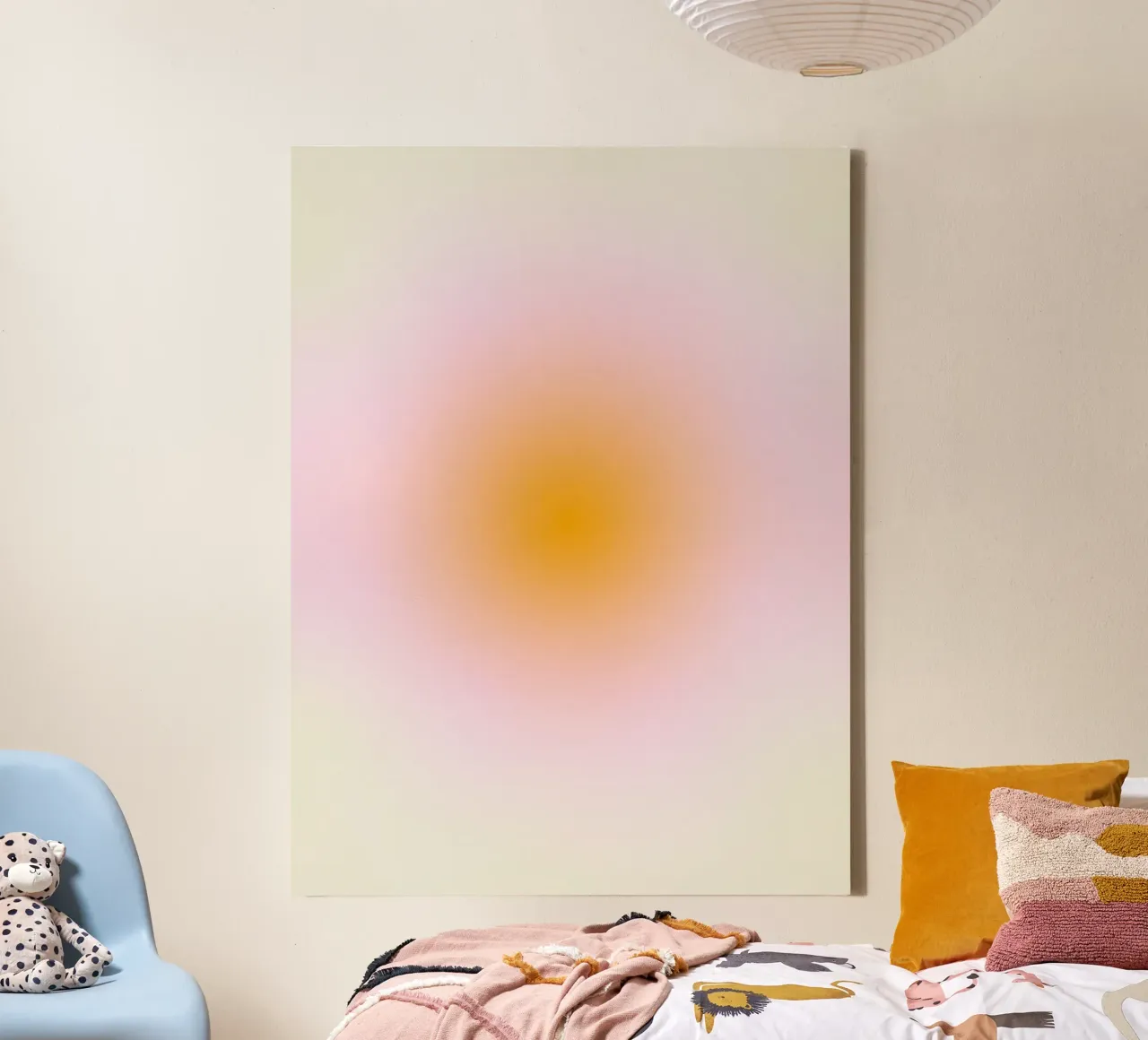 Zacht kleurverloop bloem roze oranje beige canvas met Baklijst van Katja Stehle Design