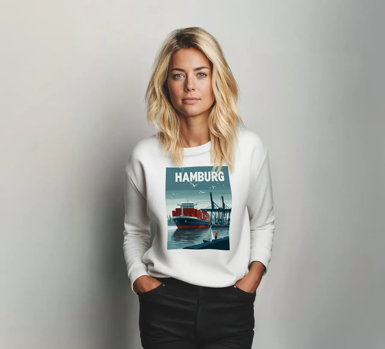 Containerschiff, Hafenkräne, Segelboot Sweatshirt von Matthew W Smith