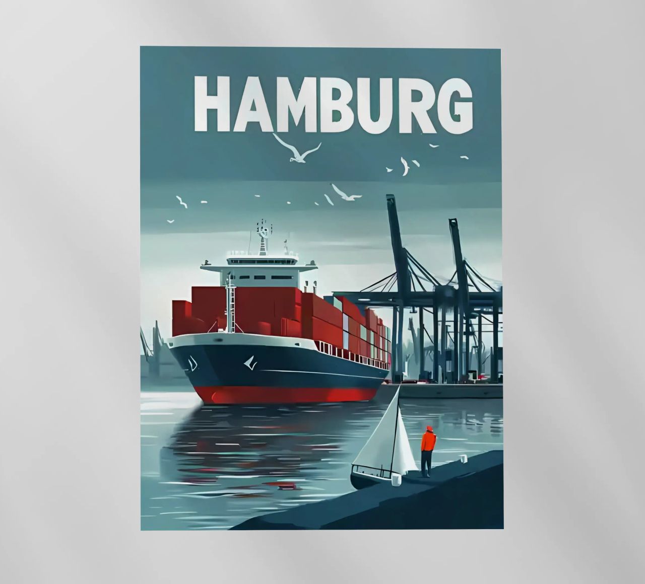 nave container gru portuali barca a vela pellicola backlit da Matthew W Smith