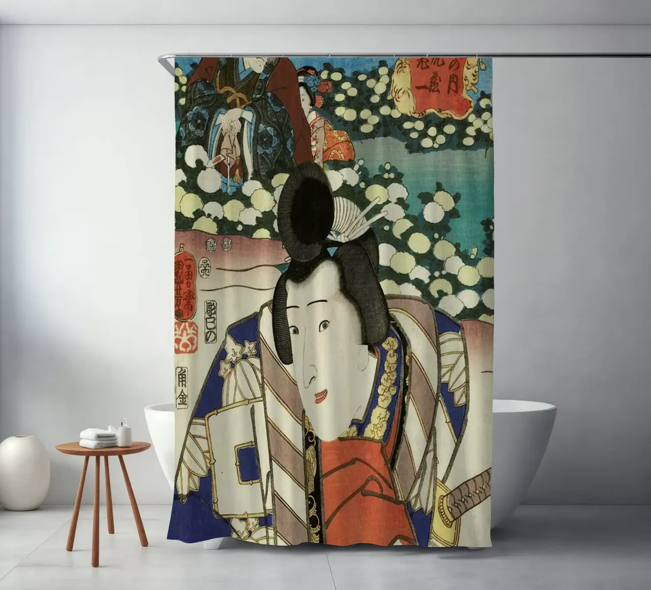 Kuniyoshi - The Sign of the Tiger: Torazo and Kiichi shower curtain by ARTOTHEK