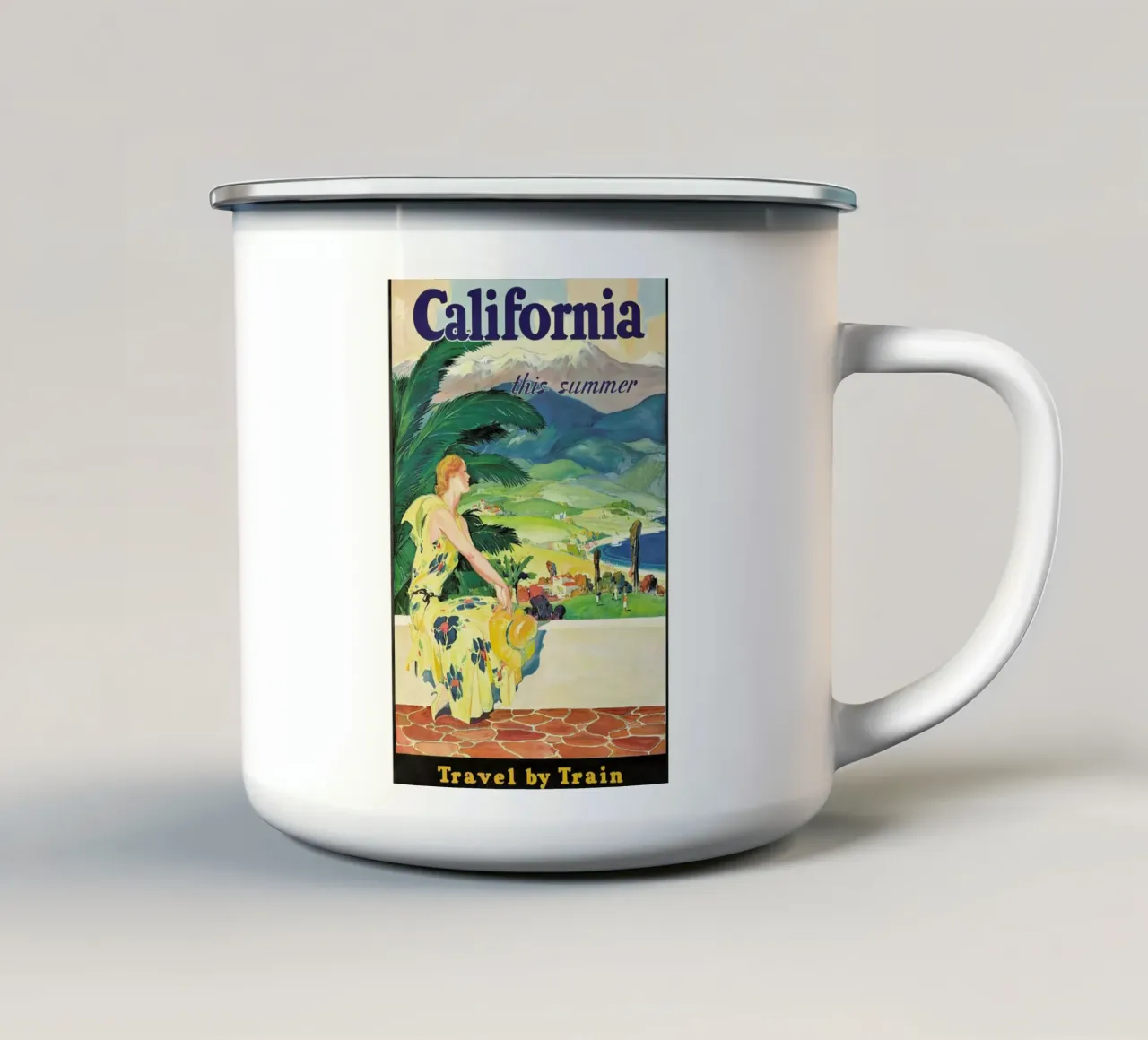 California - Travel by Train tazza in smalto da ARTOTHEK