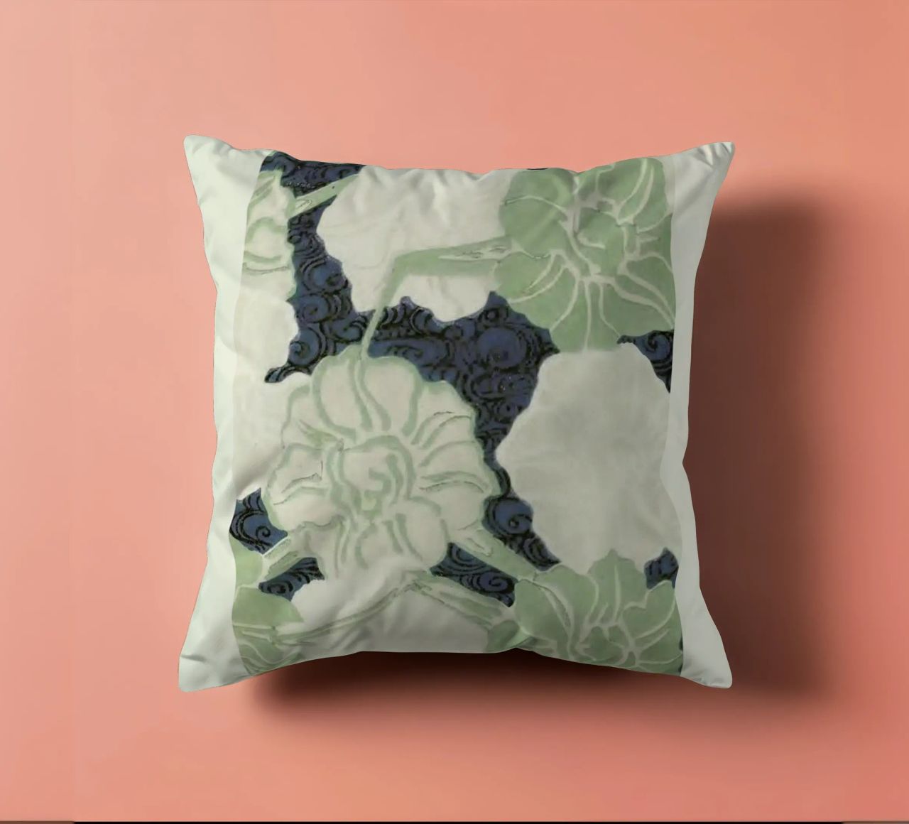 Shin-Bijutsukai - Green Florals decorative cushion by Vintage by JUNIQE