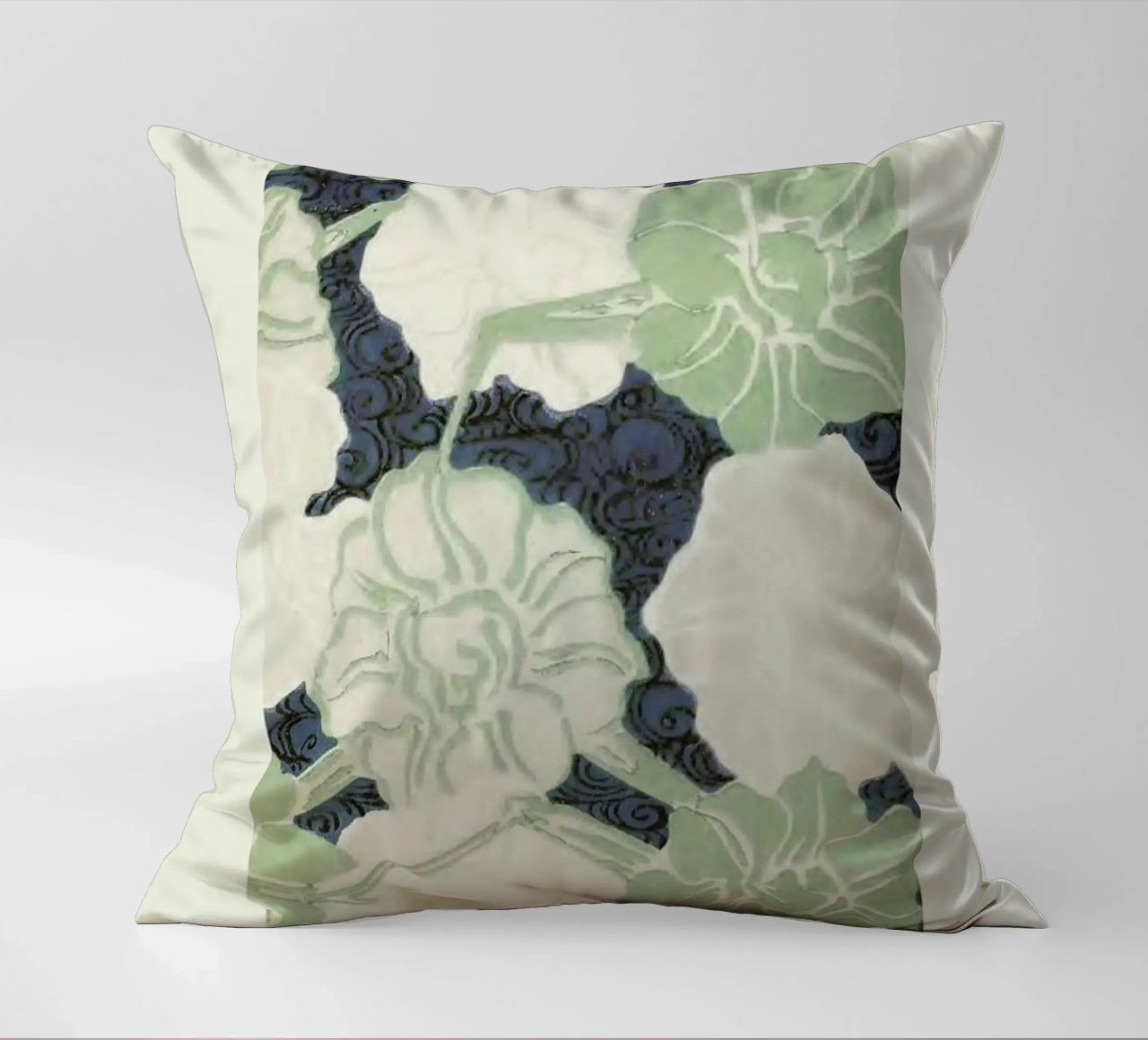 Shin-Bijutsukai - Green Florals decorative cushion by Vintage by JUNIQE