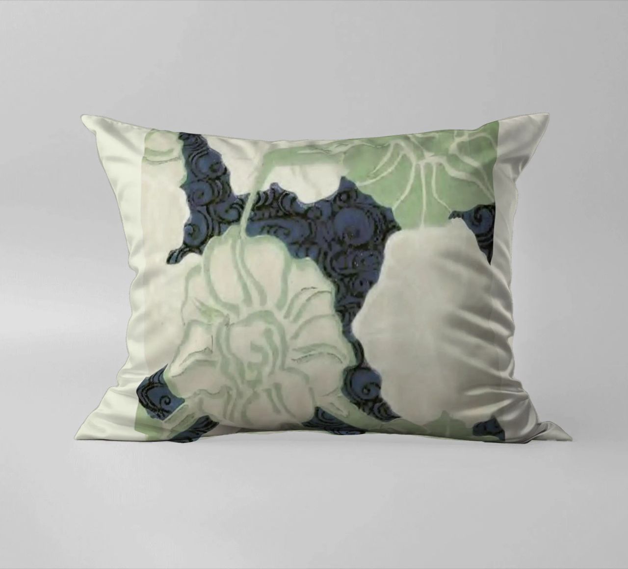 Shin-Bijutsukai - Green Florals decorative cushion by Vintage by JUNIQE