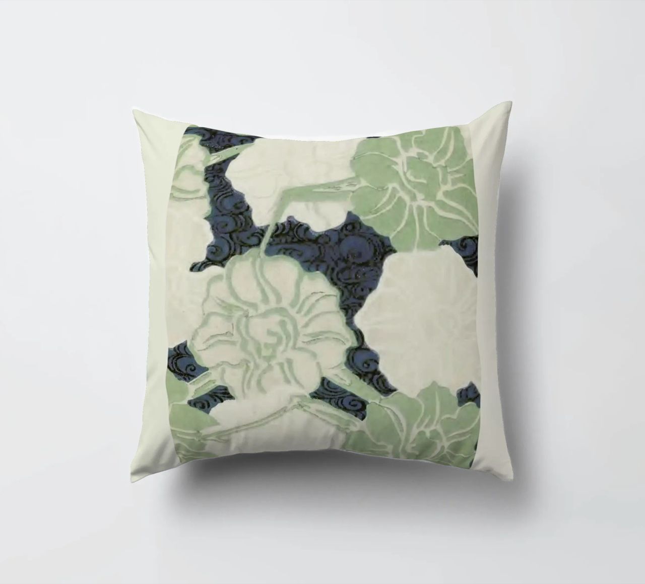 Shin-Bijutsukai - Green Florals decorative cushion by Vintage by JUNIQE