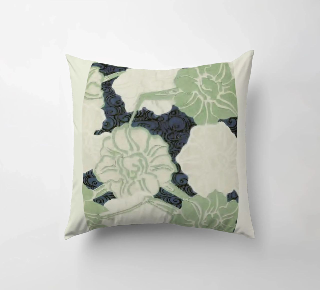 Shin-Bijutsukai - Green Florals decorative cushion by Vintage by JUNIQE