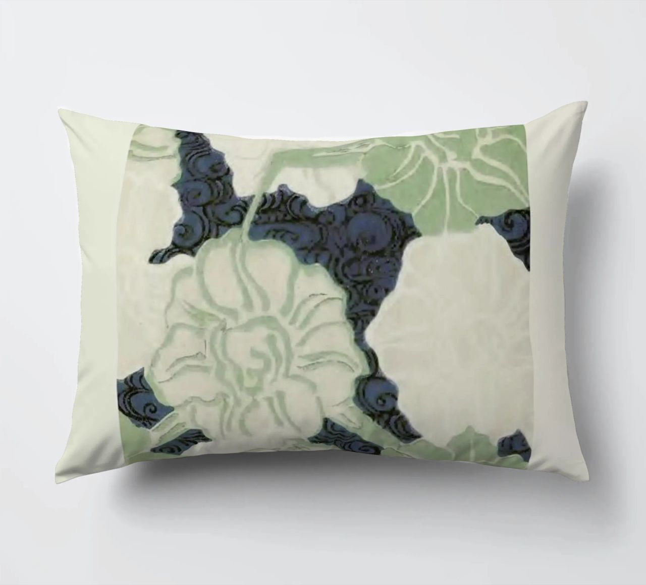 Shin-Bijutsukai - Green Florals decorative cushion by Vintage by JUNIQE