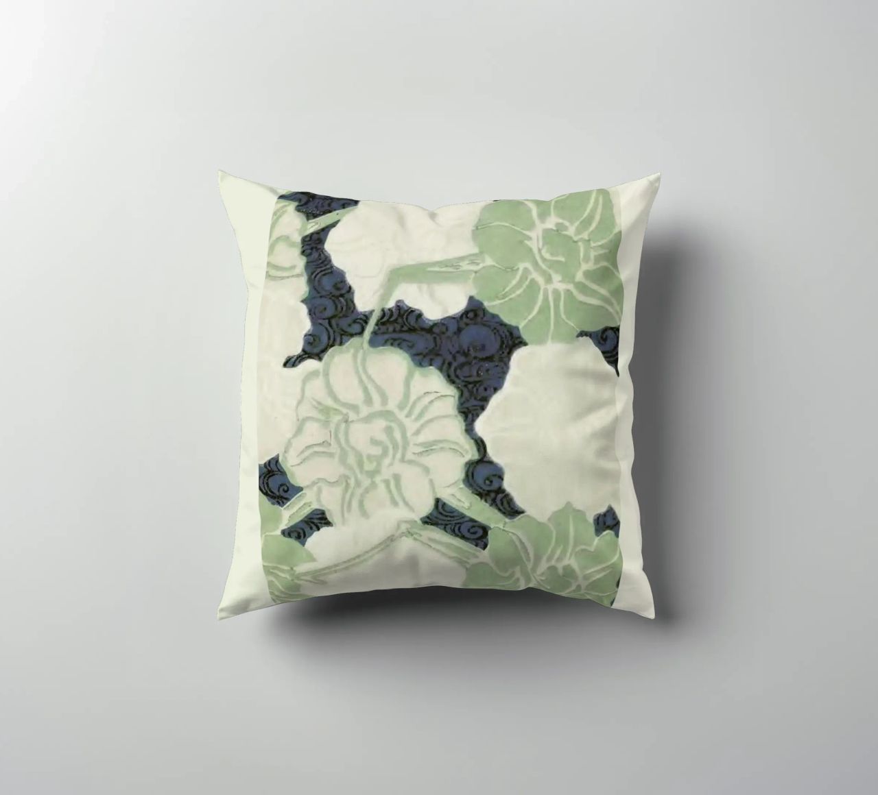 Shin-Bijutsukai - Green Florals decorative cushion by Vintage by JUNIQE