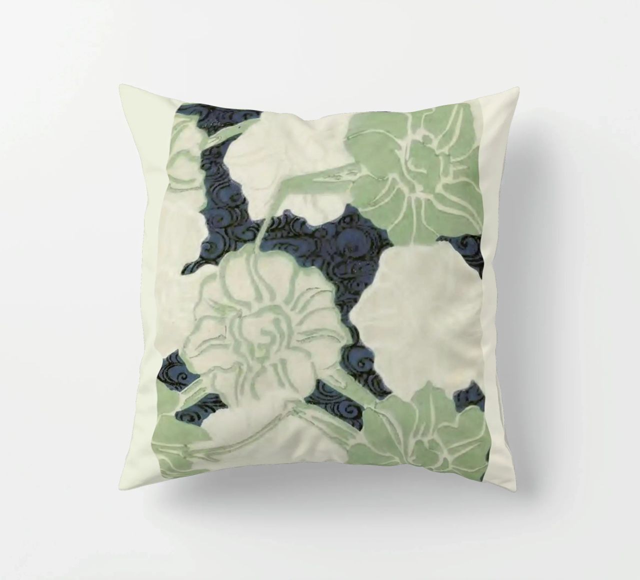 Shin-Bijutsukai - Green Florals decorative cushion by Vintage by JUNIQE