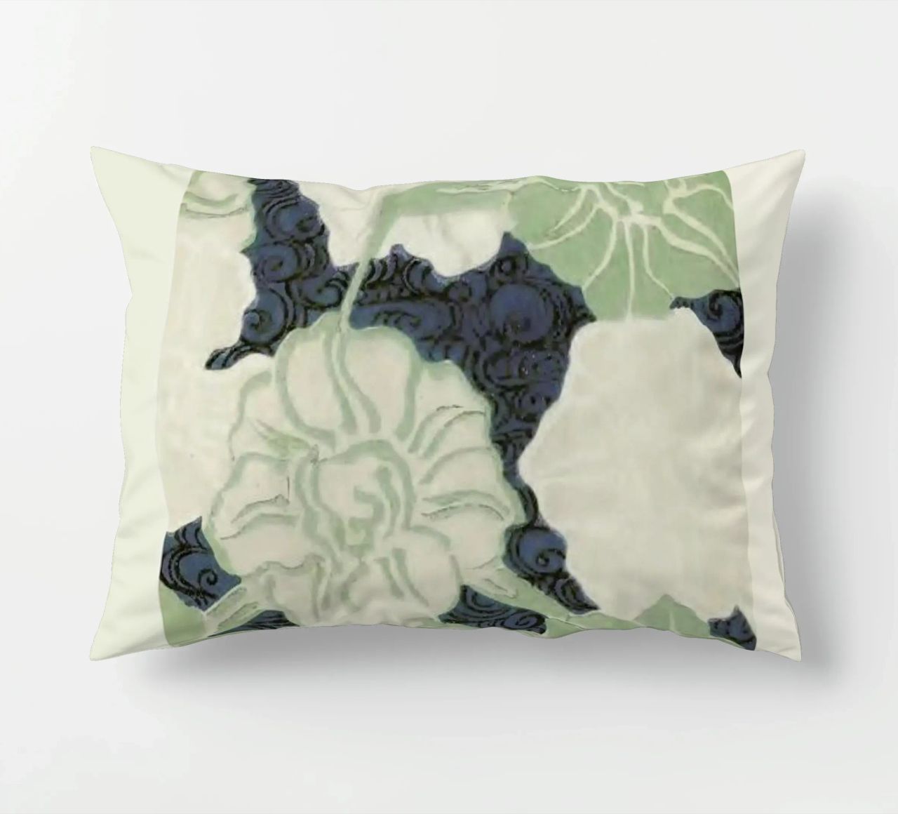 Shin-Bijutsukai - Green Florals decorative cushion by Vintage by JUNIQE