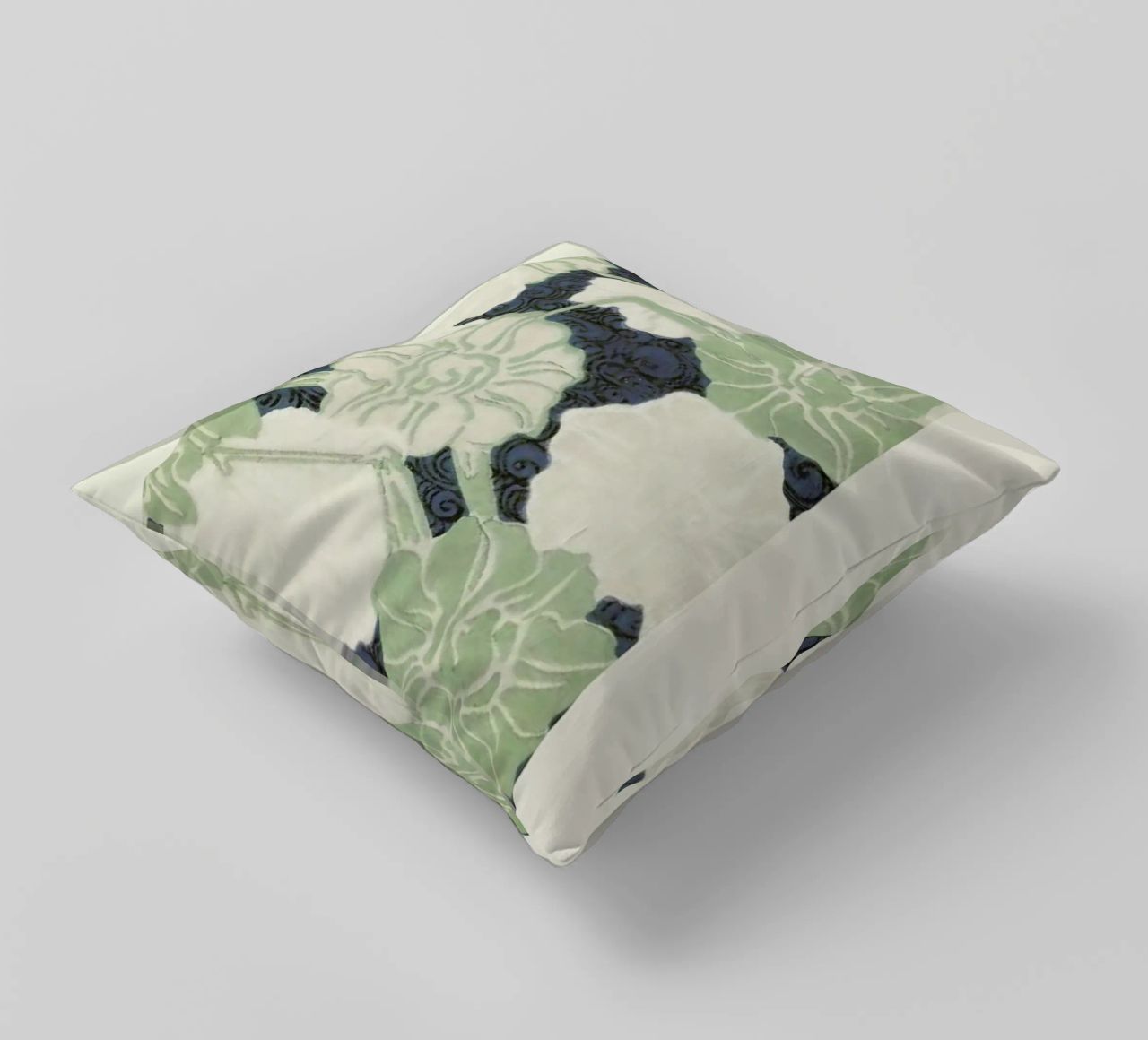 Shin-Bijutsukai - Green Florals decorative cushion by Vintage by JUNIQE