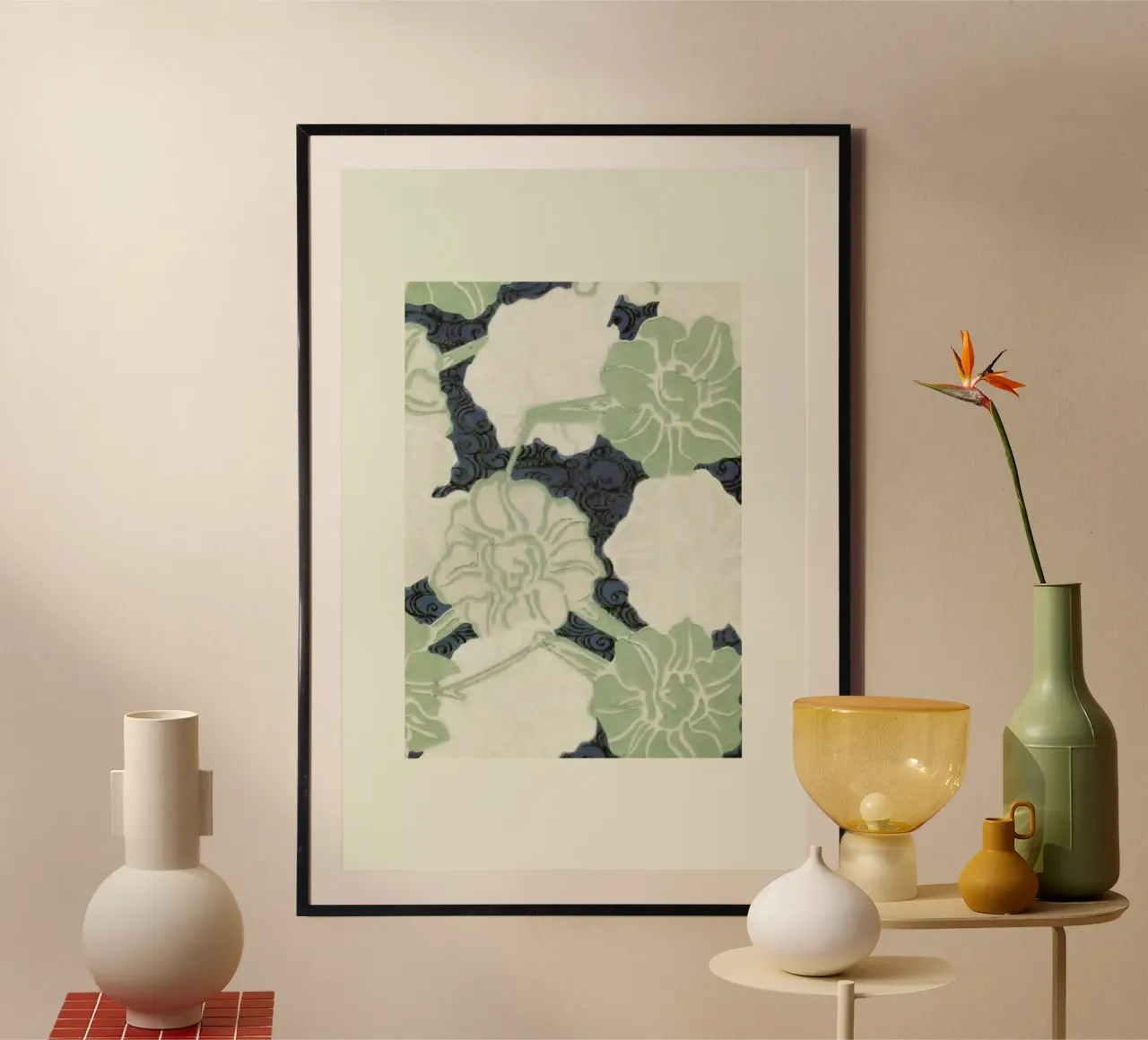 Shin-Bijutsukai - Green Florals poster con telaio in legno da Vintage by JUNIQE