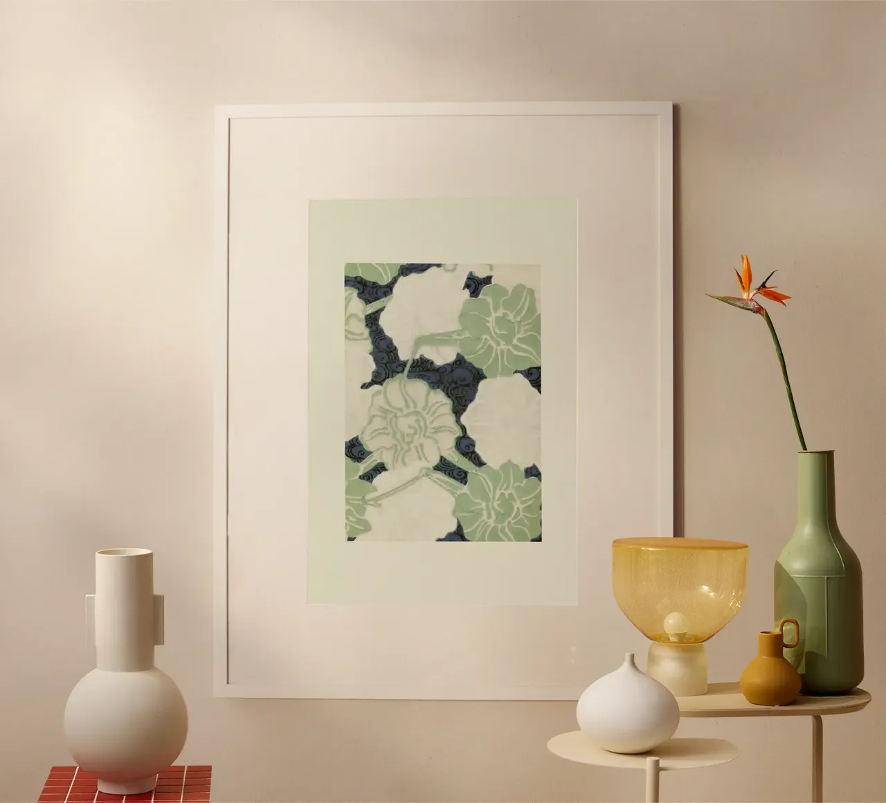 Shin-Bijutsukai - Green Florals poster con telaio in legno da Vintage by JUNIQE