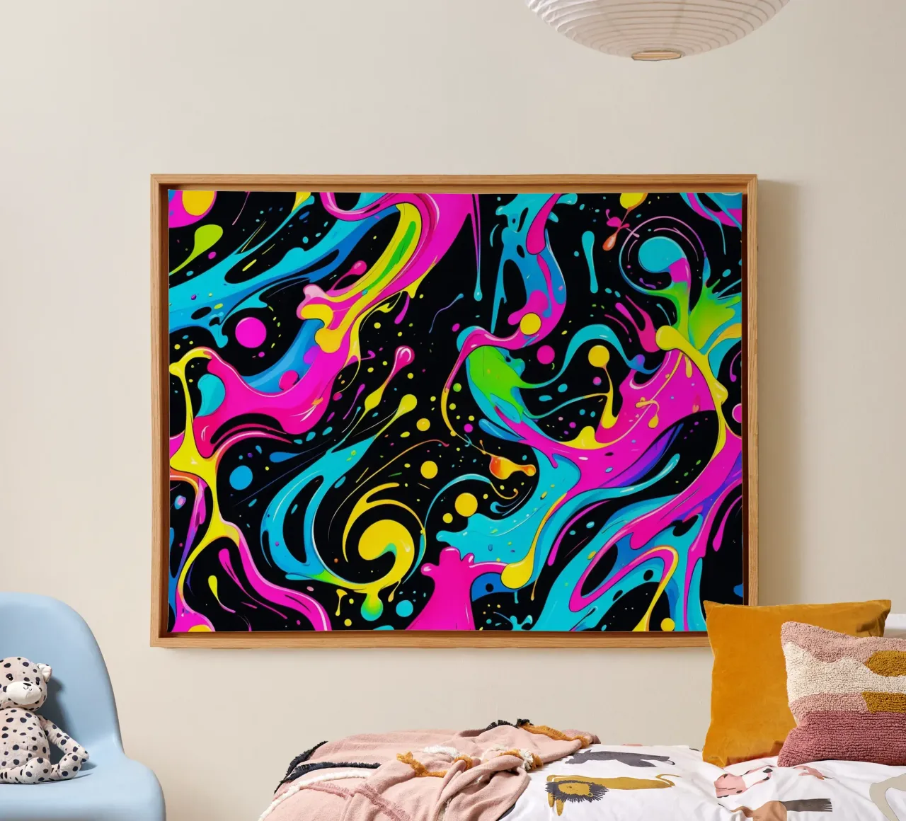 Abstract Neon Splatter Paint Design canvas by Shark Printables