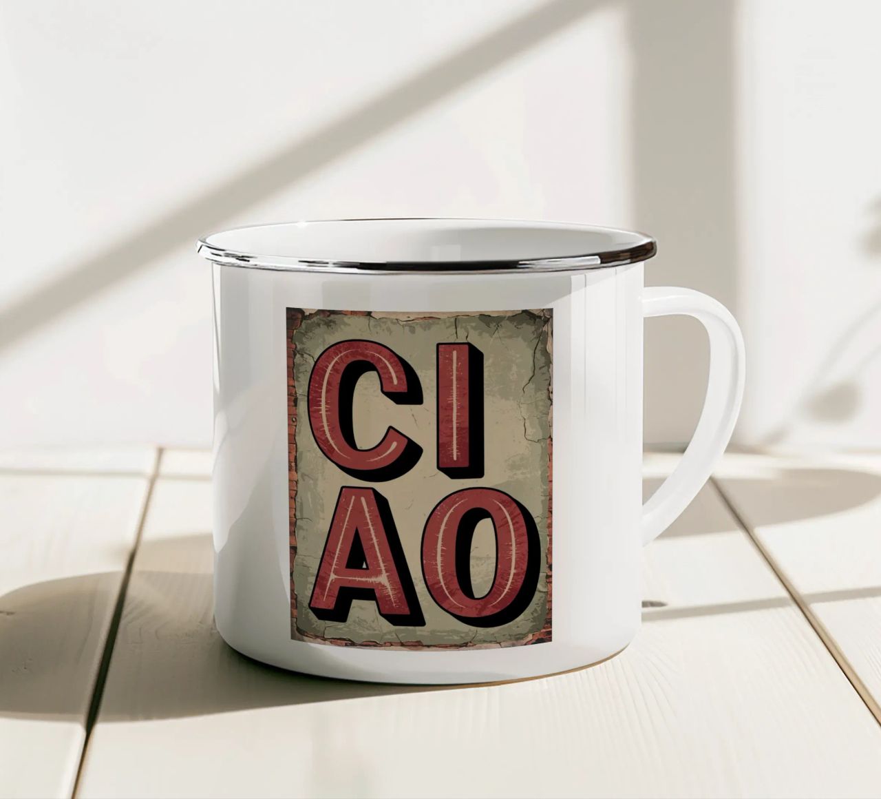 Ciao tazza in smalto da Shark Printables