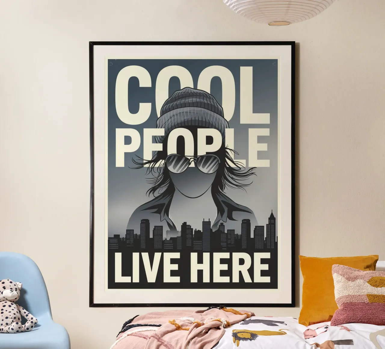 Qui vive gente in gamba poster con telaio in alluminio da Shark Printables