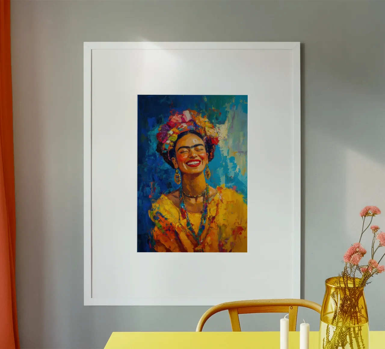 Frida Kahlo: Ein Fest des Lebens, in Farben gemalt Poster von Fantasias Florales