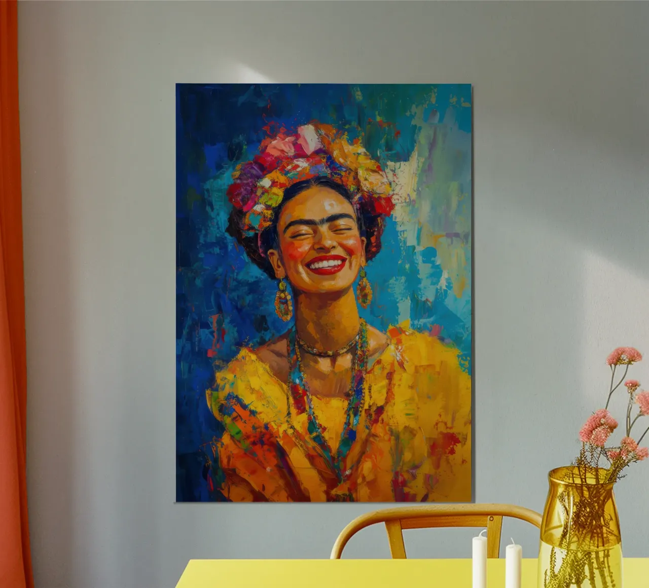 Frida Kahlo: Ein Fest des Lebens, in Farben gemalt Poster von Fantasias Florales