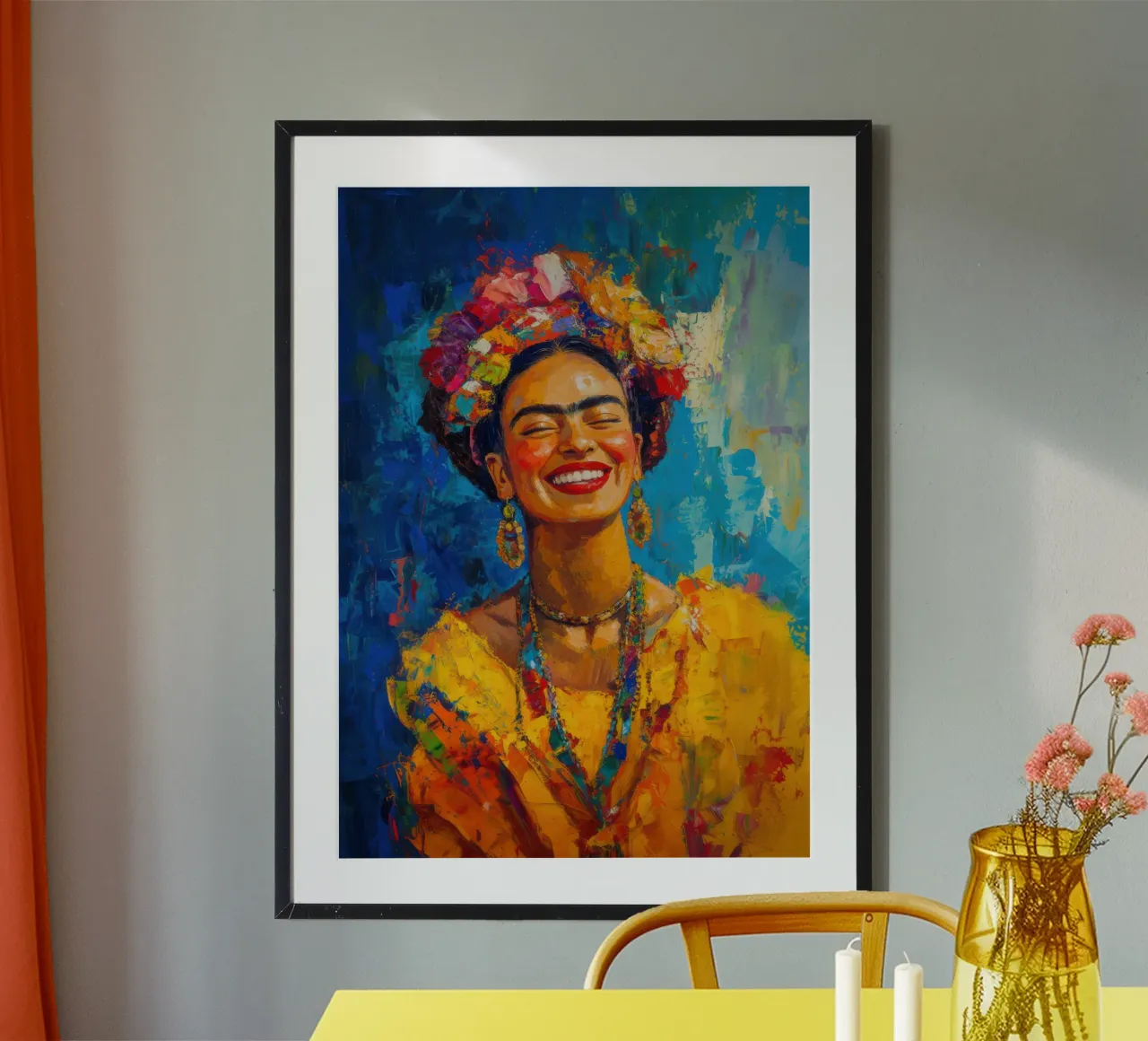 Frida Kahlo: Ein Fest des Lebens, in Farben gemalt Poster von Fantasias Florales