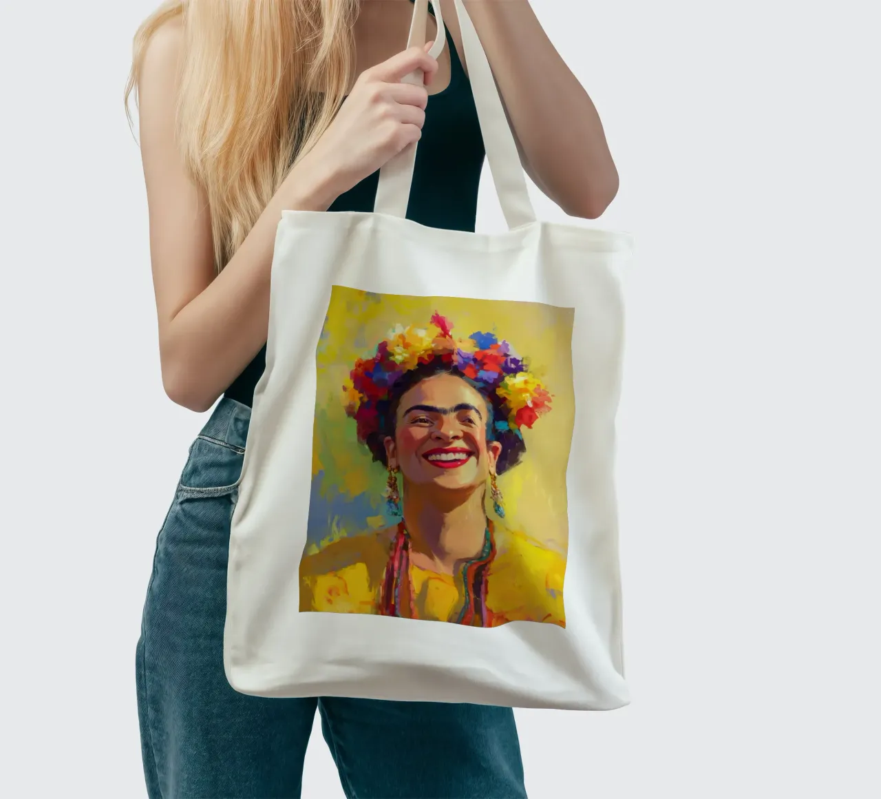 Frida Kahlo: I colori del trionfo, un omaggio alla vita borsa in juta da Fantasias Florales