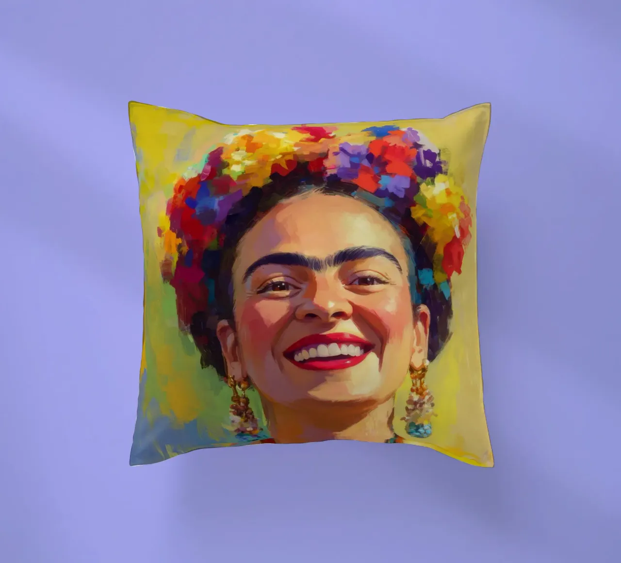 Frida Kahlo: I colori del trionfo, un omaggio alla vita cuscino da Fantasias Florales