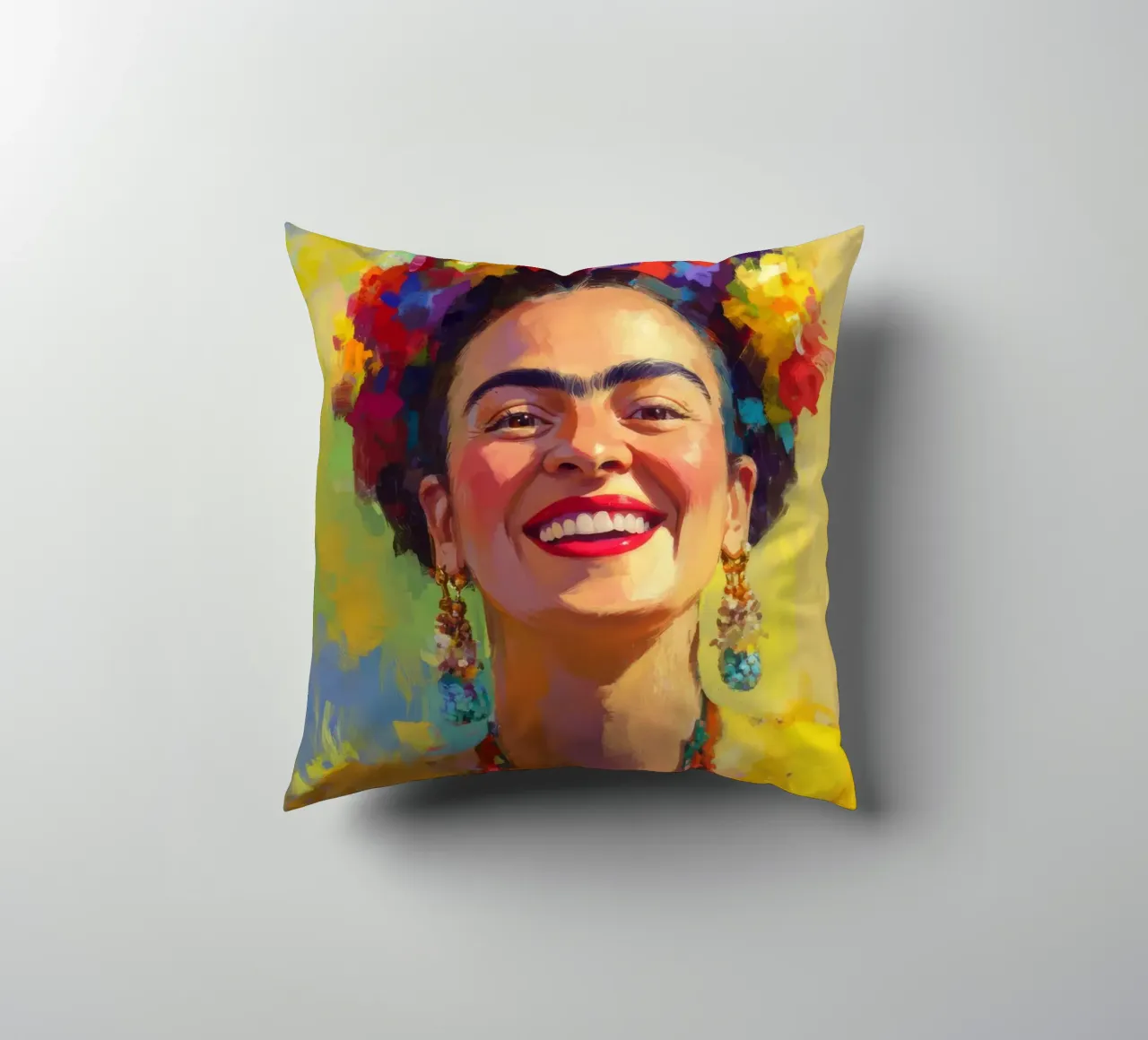 Frida Kahlo: I colori del trionfo, un omaggio alla vita cuscino da Fantasias Florales