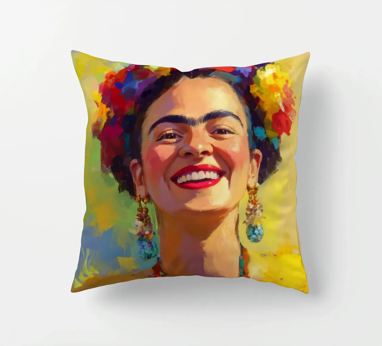 Frida Kahlo: I colori del trionfo, un omaggio alla vita cuscino da Fantasias Florales