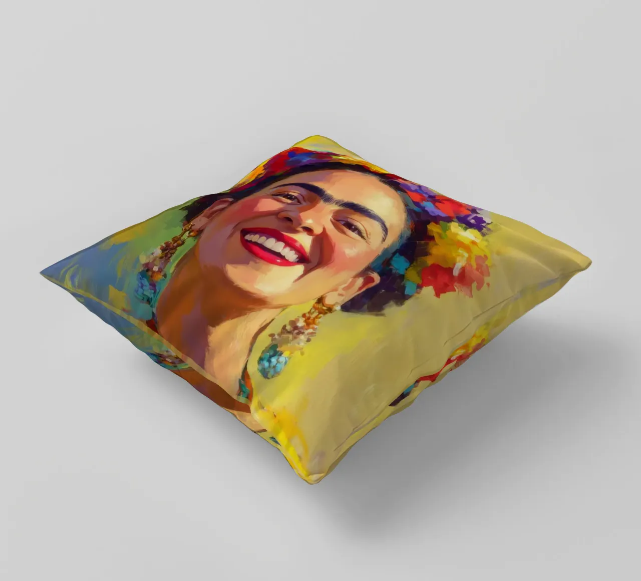 Frida Kahlo: I colori del trionfo, un omaggio alla vita cuscino da Fantasias Florales
