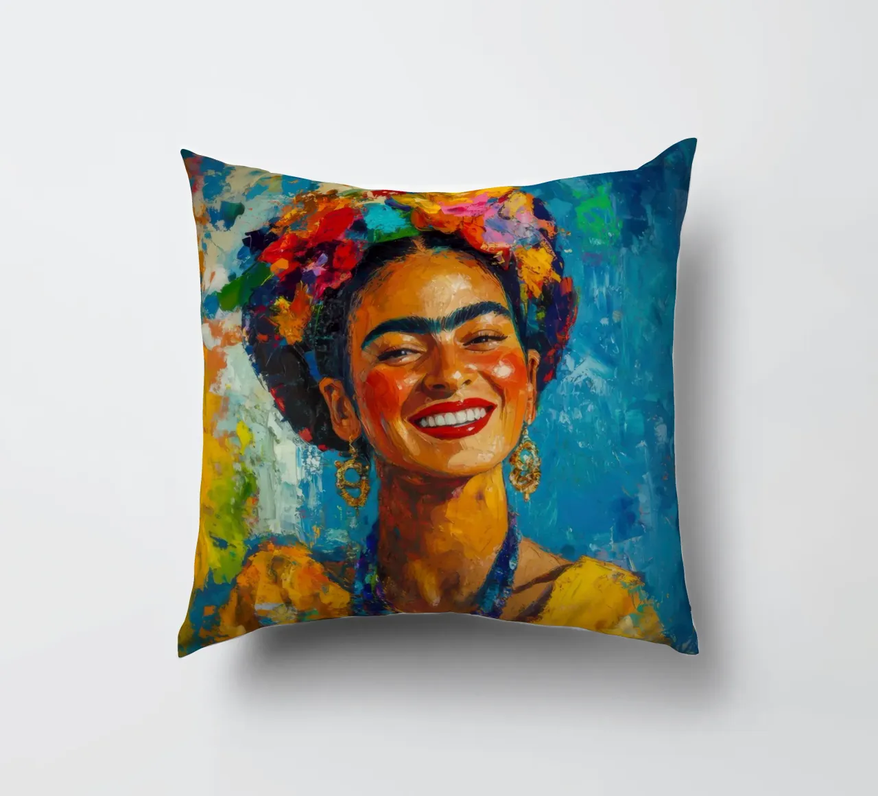 Frida Kahlo: una sinfonia di gioia di vivere e di accettazione cuscino da Fantasias Florales