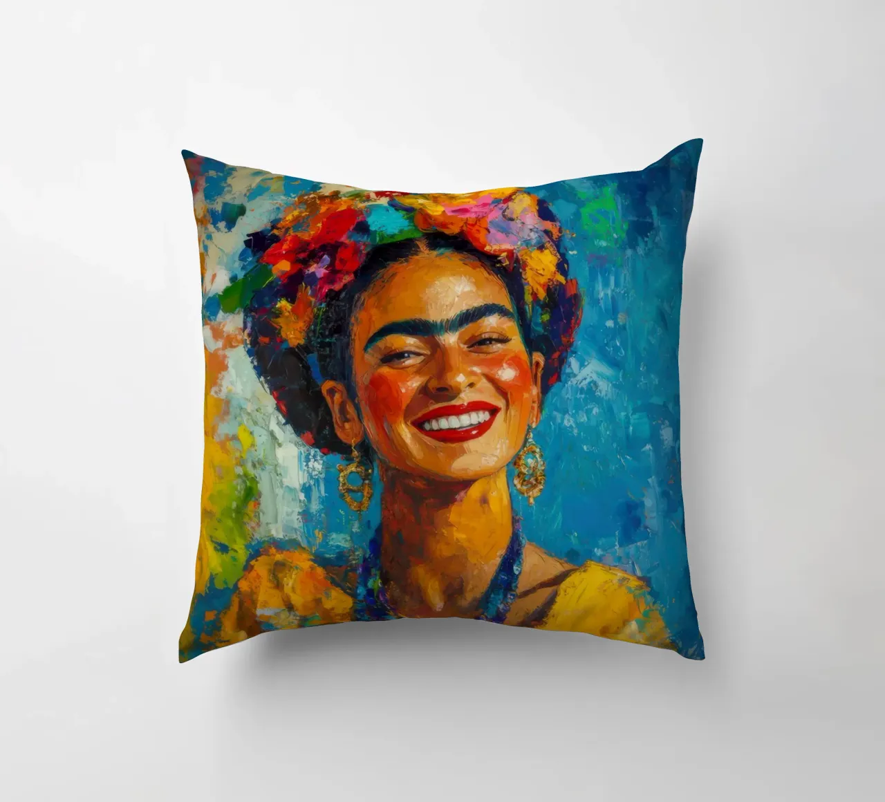 Frida Kahlo: una sinfonia di gioia di vivere e di accettazione cuscino da Fantasias Florales