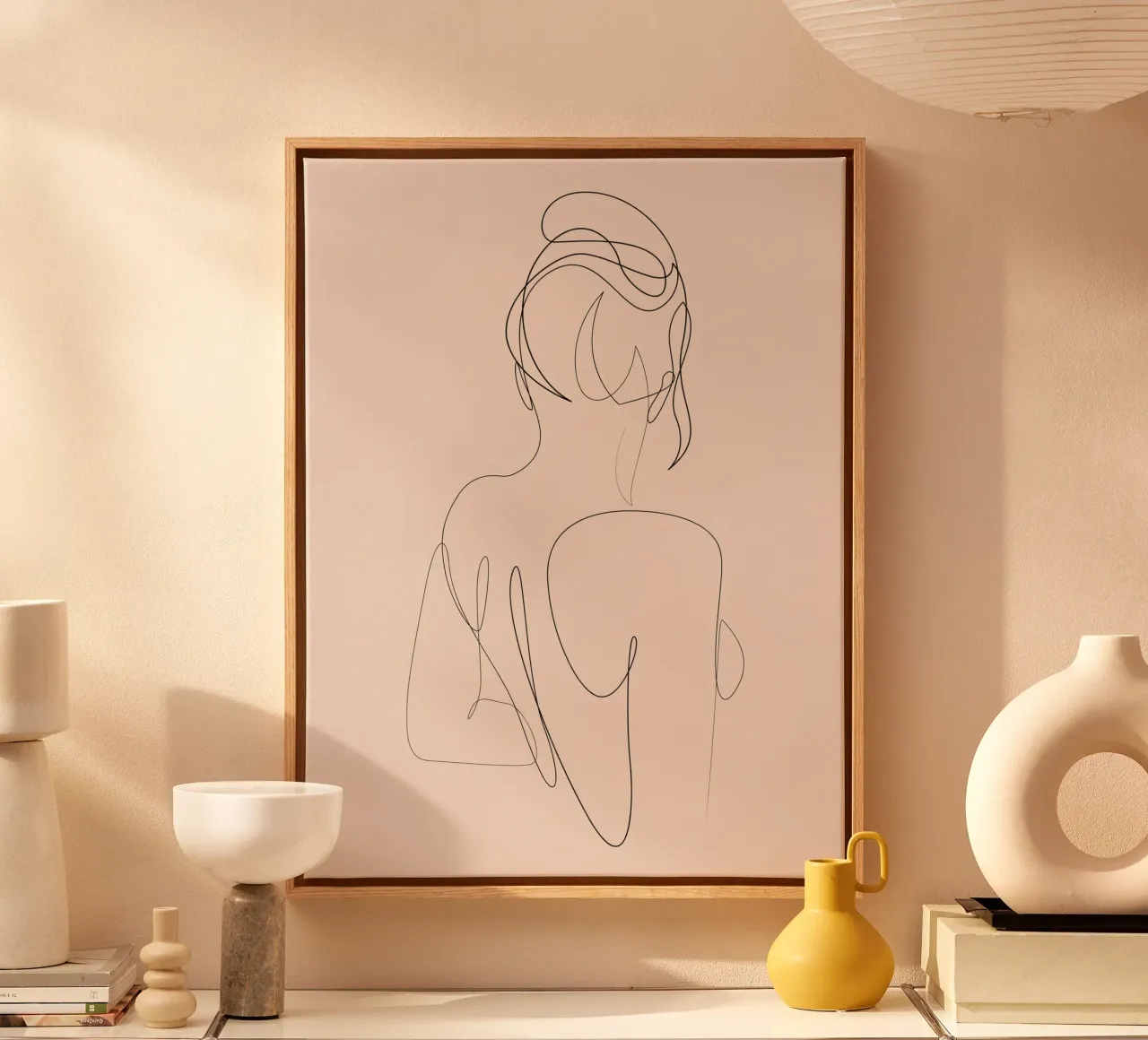 Linger - One line art - A2504 pastello tela con Cornice a cassetta da Addillum