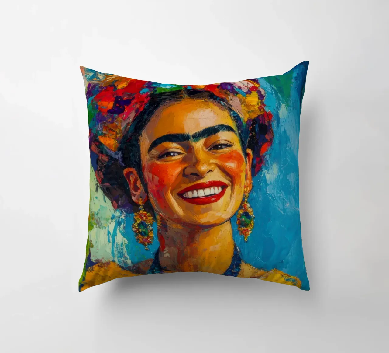Frida Kahlo: un manifesto radioso della gioia di vivere cuscino da Fantasias Florales