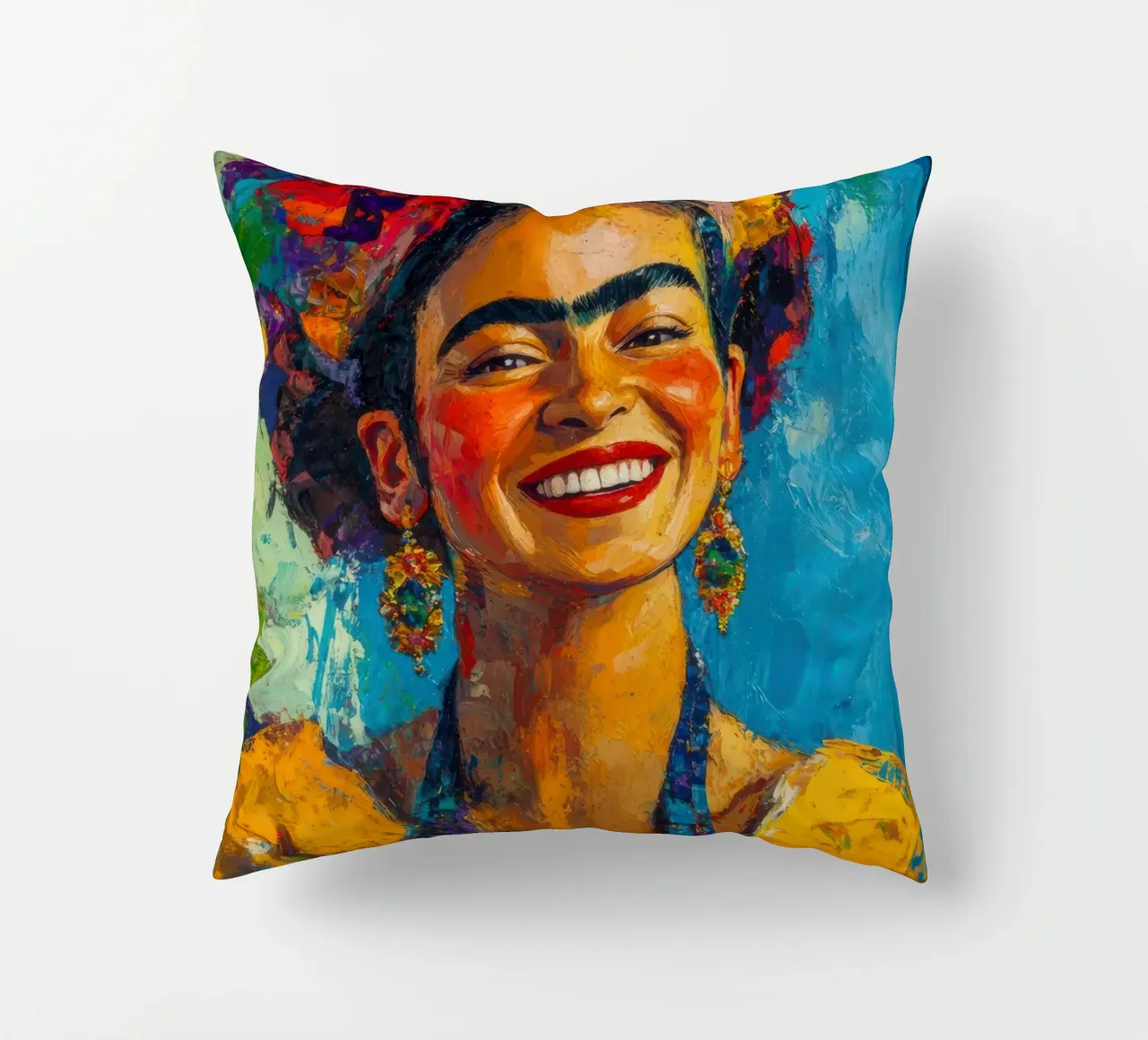 Frida Kahlo: un manifesto radioso della gioia di vivere cuscino da Fantasias Florales