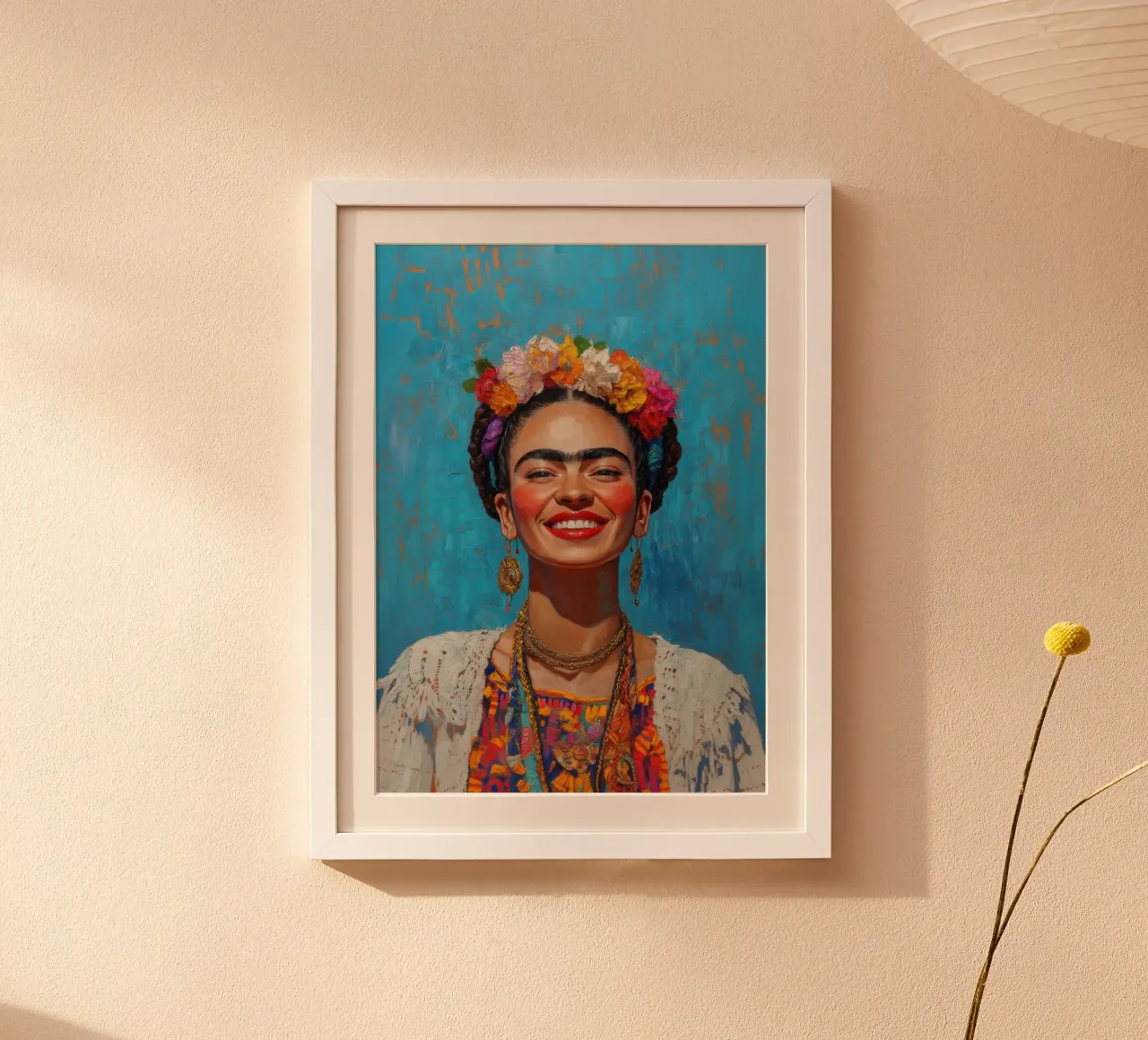 Frida Kahlo: un giardino di sogni poster con telaio in legno da Fantasias Florales