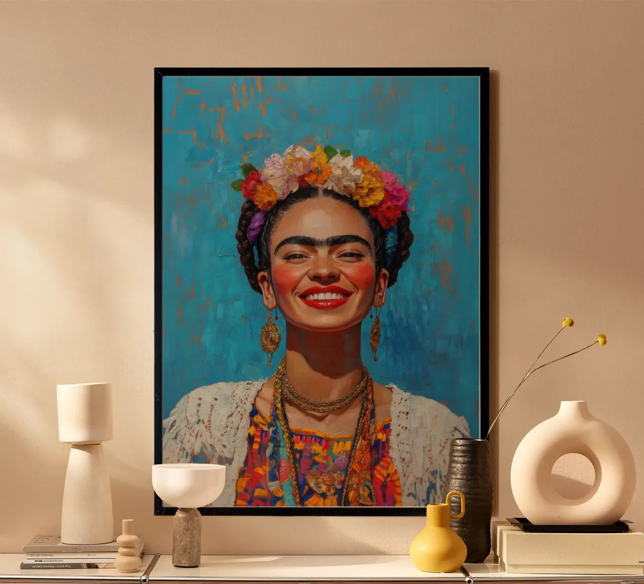Frida Kahlo: un giardino di sogni poster con telaio in legno da Fantasias Florales