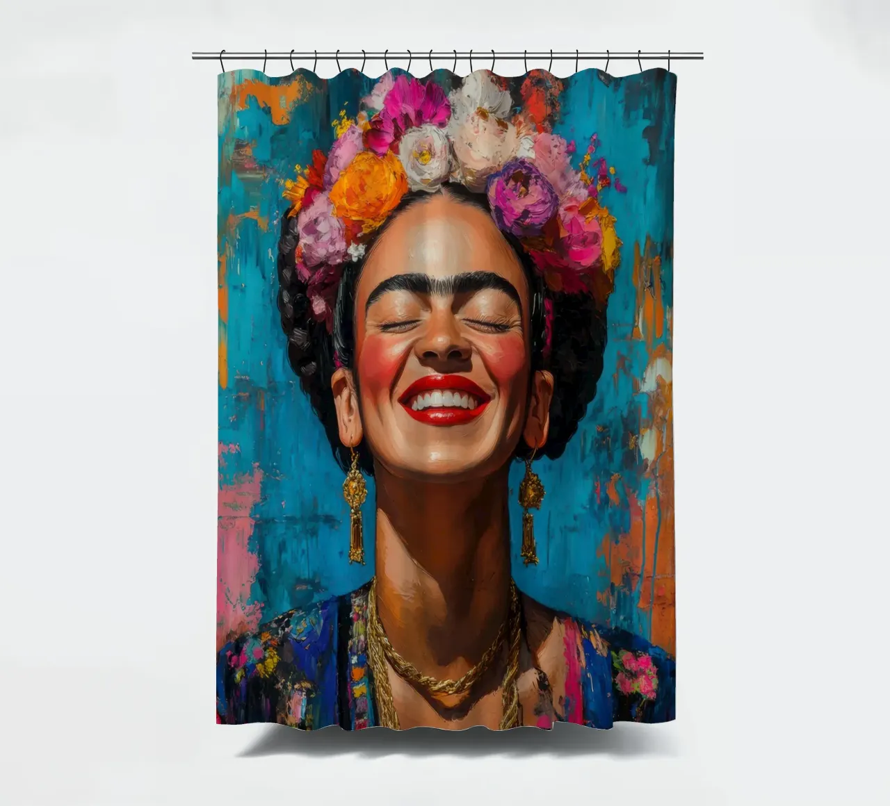 Frida Kahlo: dove i colori cantano e i cuori battono più forte tenda da doccia da Fantasias Florales