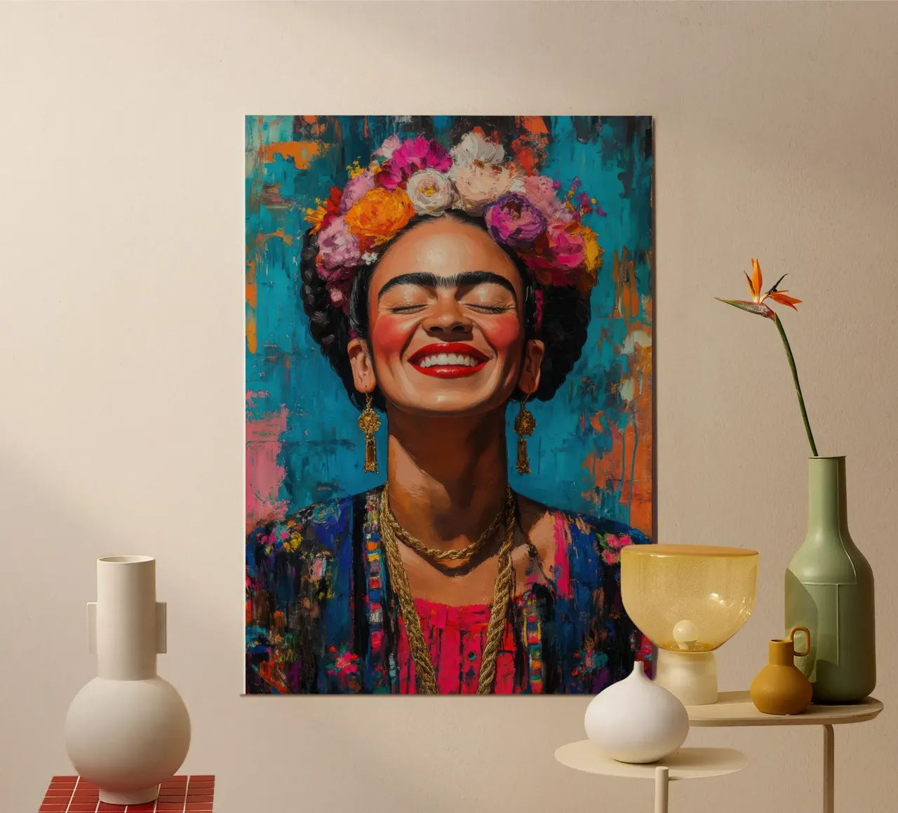 Frida Kahlo: dove i colori cantano e i cuori battono più forte alluminio dibond da Fantasias Florales