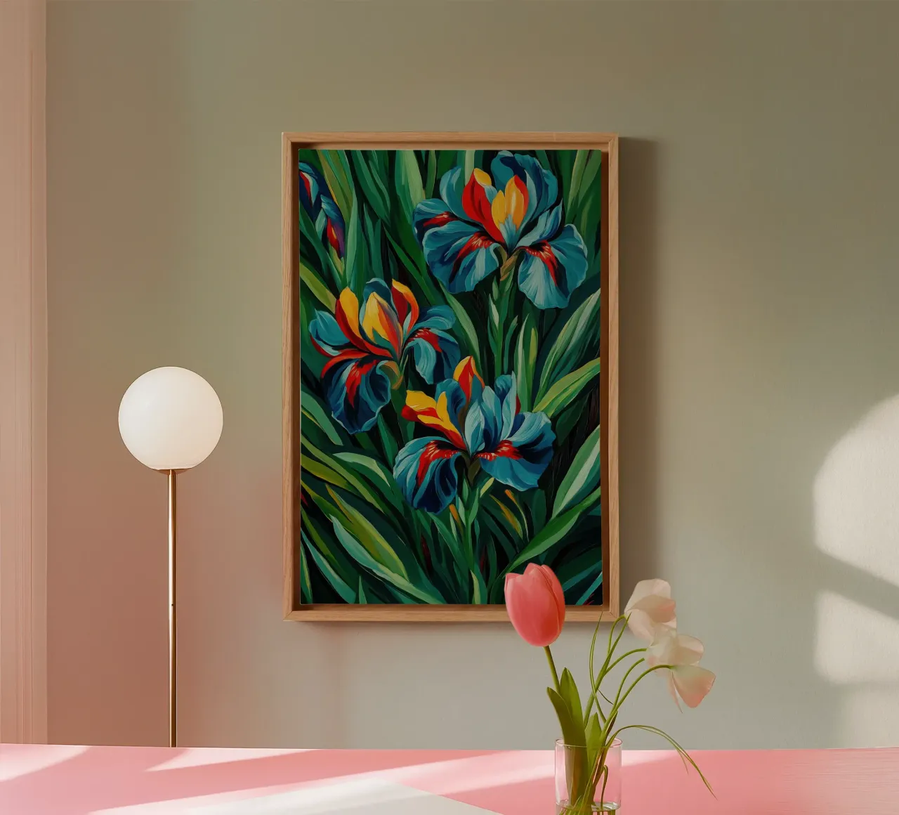 Wilde Blaue Lilien | Expressionistische Malerei Leinwand mit Schattenfugenrahmen von Autofocus