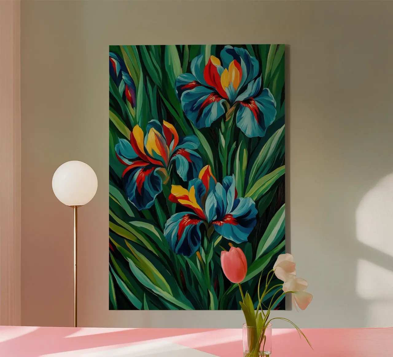 Wilde Blaue Lilien | Expressionistische Malerei Leinwand mit Schattenfugenrahmen von Autofocus