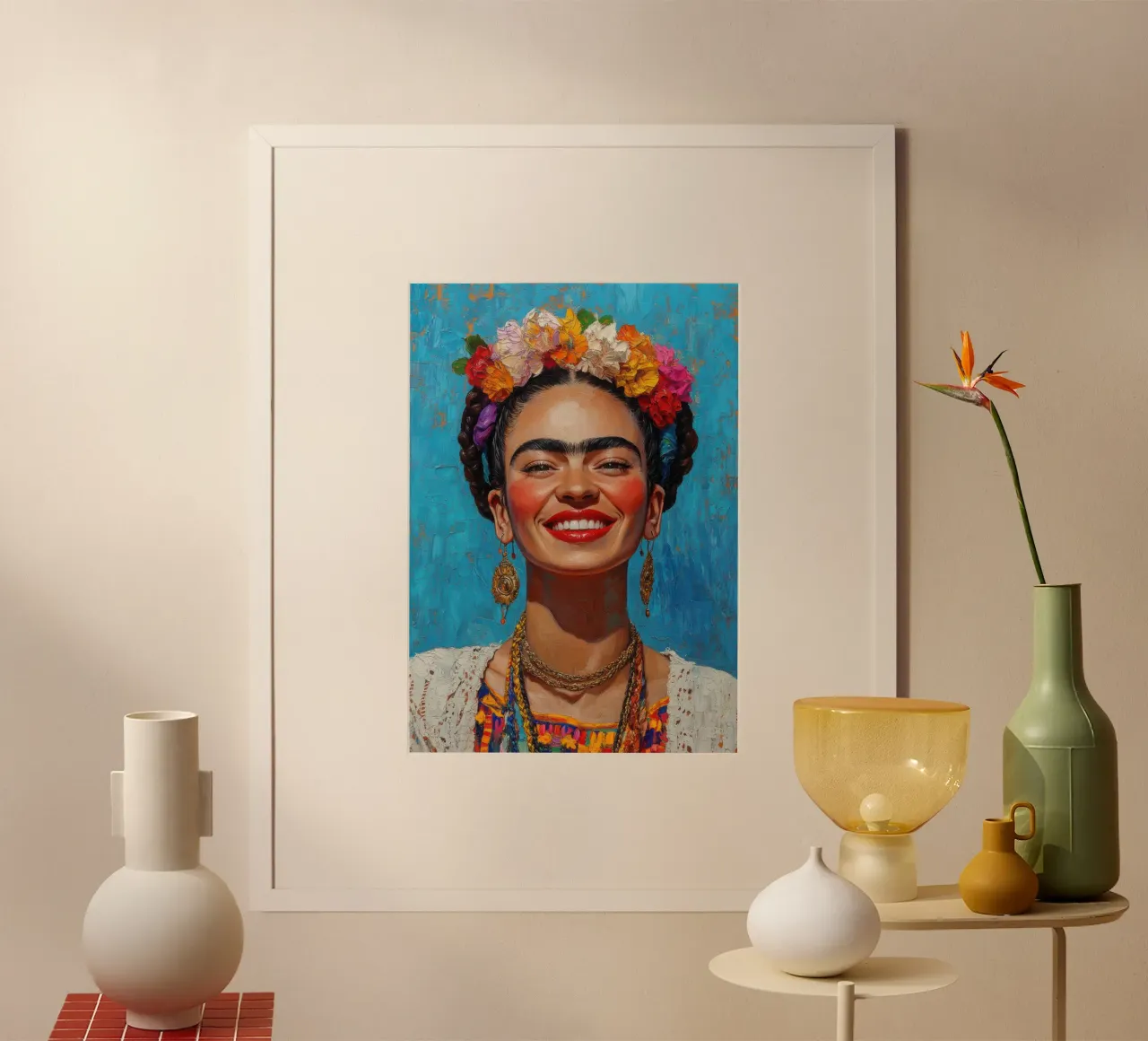 Frida Kahlo: i colori della vita poster con telaio in plastica da Fantasias Florales