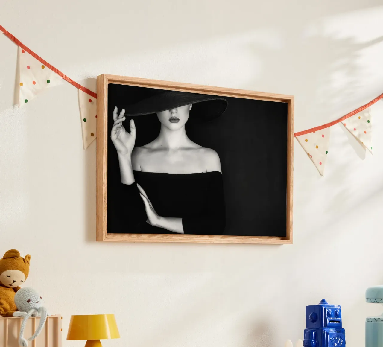 Beautiful Woman Wearing a Hat canvas with Floater frame by Lorraine Mooore