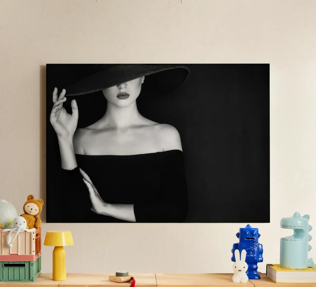 Beautiful Woman Wearing a Hat canvas with Floater frame by Lorraine Mooore